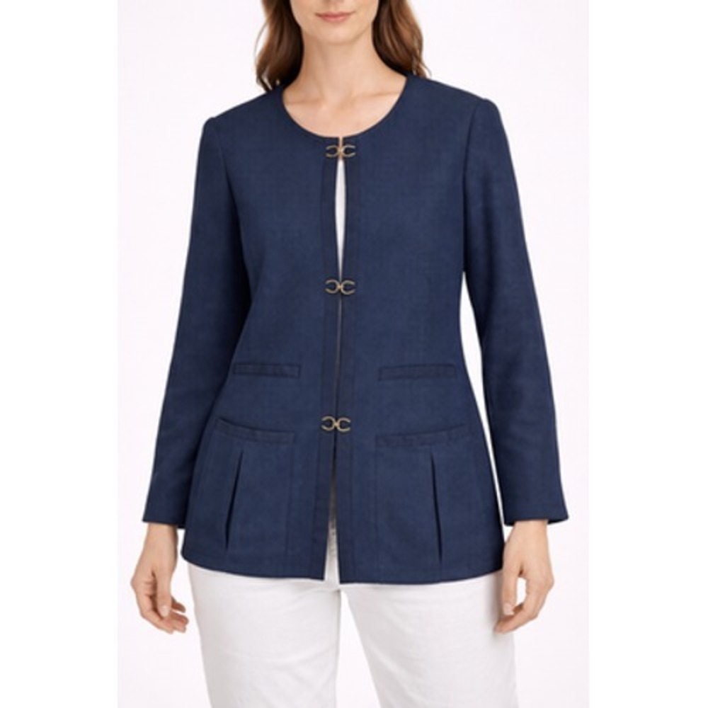 Piazza Sempione Jacket Womens IT 46 Blue Textured Knit Collarless Blazer Italy